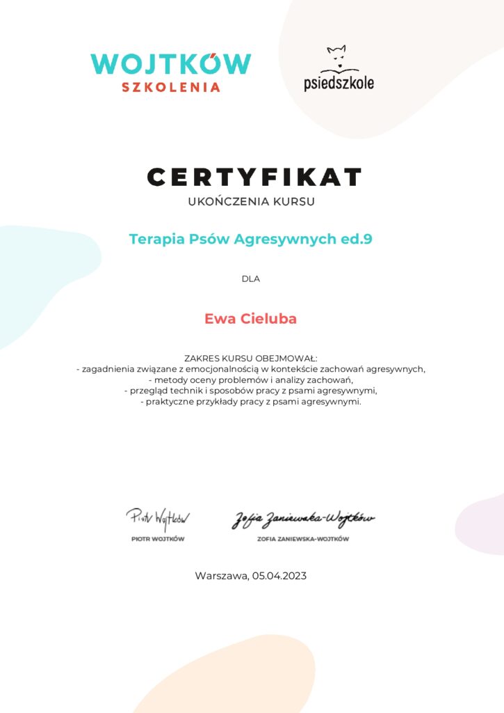 Kurs Terapia Psów Agresywnych - Wojtków Szkolenia