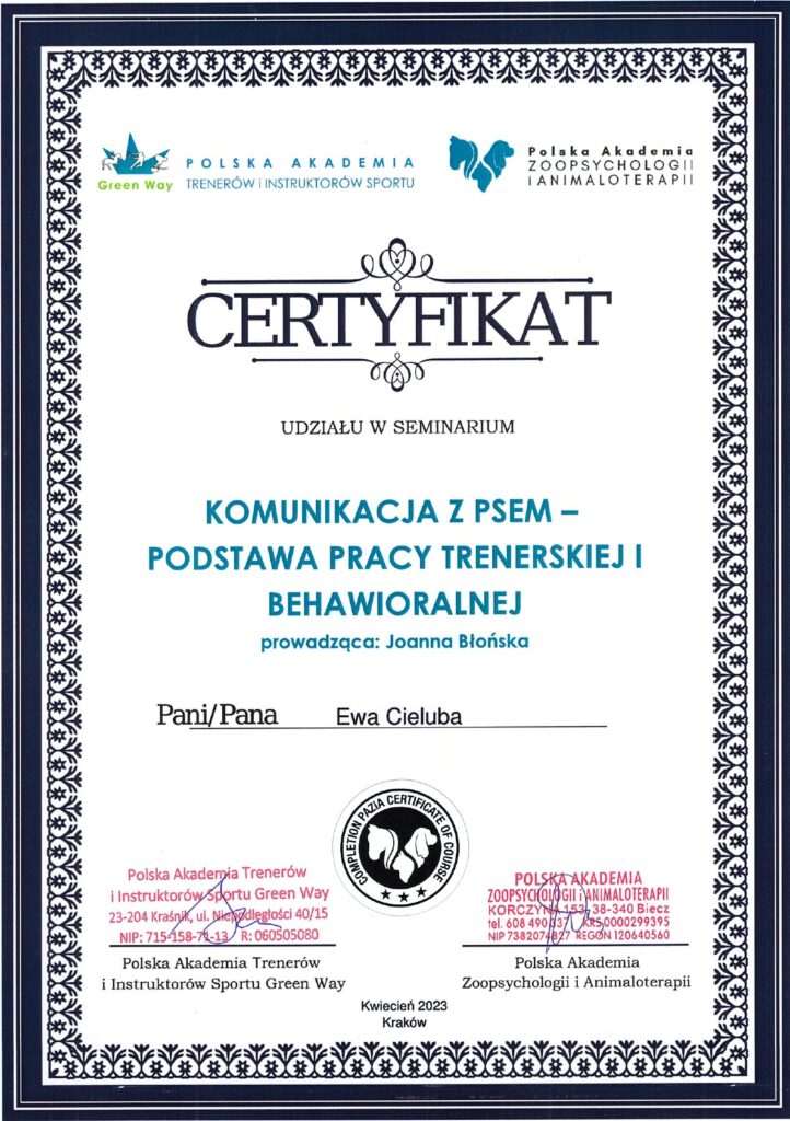 Komunikacja z Psem - Podstawa Pracy Trenerskiej i Behawioralnej - Joanna Błońska