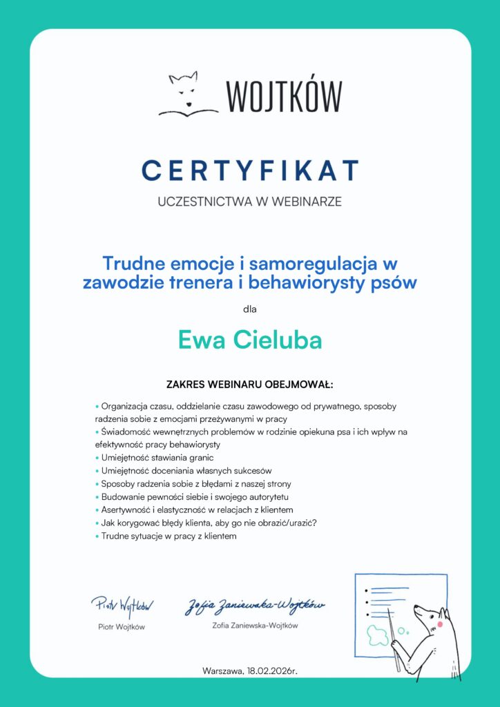 Trudne emocje i samoregulacja w zawodzie trenera i behawiorysty psów. - Wojtków Szkolenia